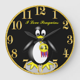 Horloge d'or de pingouin