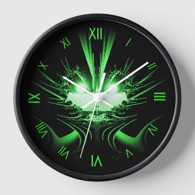 Horloge Dragon Alien vert aux yeux brillants Numéros romai (Recto)