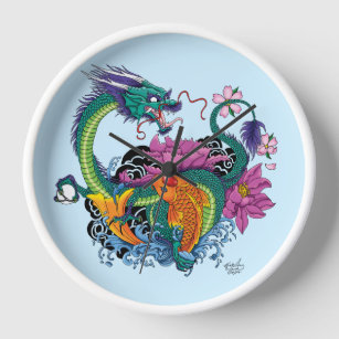 Horloge Dragon d'eau chinois Poisson Koi