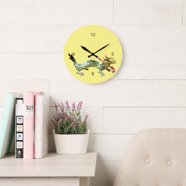 Horloge - Dragon oriental sur Jaune (Salle de lecture)