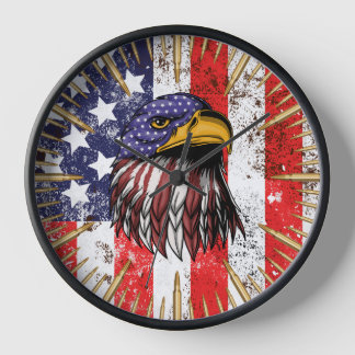 Horloge Drapeau américain vintage Aigle américaine