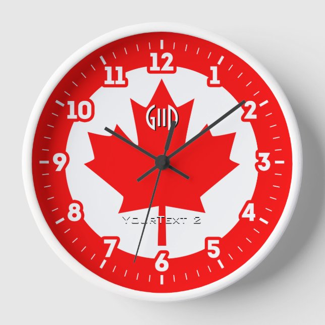 Horloge Drapeau canadien Feuille d'érable rouge sur (Recto)