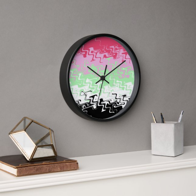 Horloge Drapeau de fierté récipromantique abstrait ondulé  (Bureau)