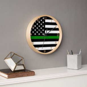 Horloge Drapeau de la fine ligne verte : vétérans militair