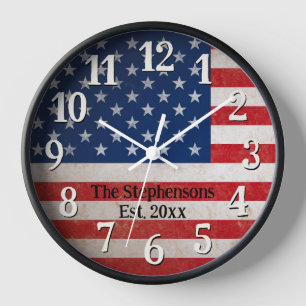 Horloge Drapeau Vintage américain personnalisé USA Patriot