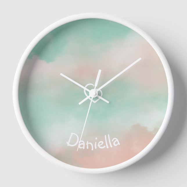 Horloge Dreamy Pastel Turquoise and Pink Sky (Recto)
