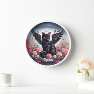 Horloge Drôle démon noir et chat ange