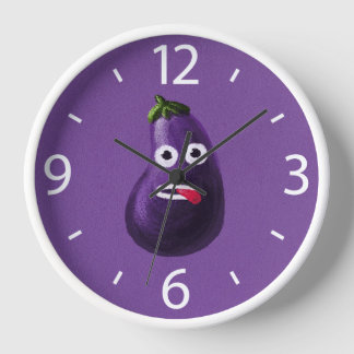 Horloge Drôle Eggplant Cartoon Cute Vegetable Purple
