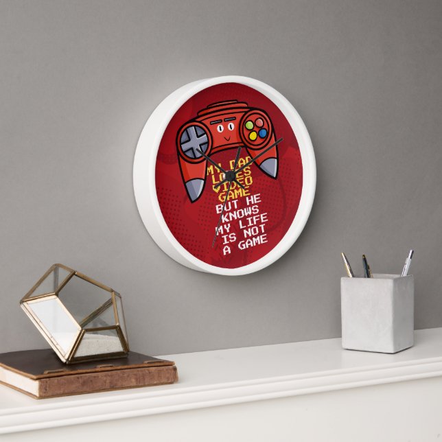 Horloge Drôle Rouge Joystick Fête des pères Salutation (Bureau)