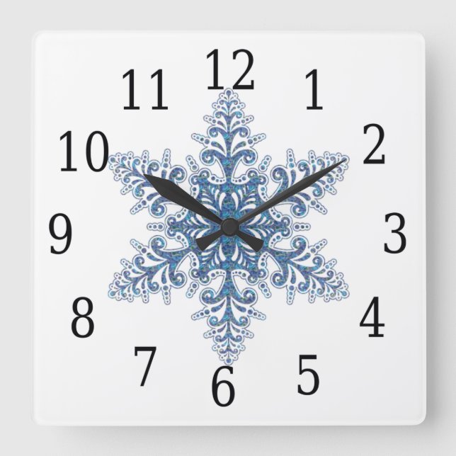 Horloge du Carré de flocons de neige bleu (Recto)