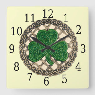 Horloge Du Carré Shamrock Beige Et Noeuds Celtique