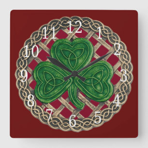 Horloge Du Carré Shamrock Rouge Et Noeuds Celtique