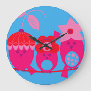 Horloge du concepteur d'oiseaux rose lunatique par