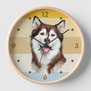 Horloge du coucher de soleil rétro du chien malamu