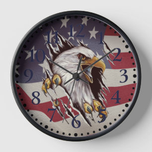 Horloge du drapeau américain Freedom Bald Eagle