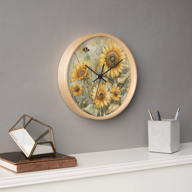 Horloge du mur de tournesol ensoleillé (Bureau)