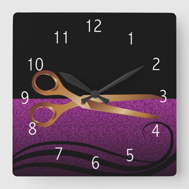 Horloge du salon de coiffure design or et violet (Recto)