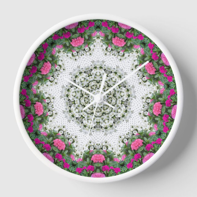 Horloge Eau du jardin Fontaine Fleurs roses Mandala Design (Recto)