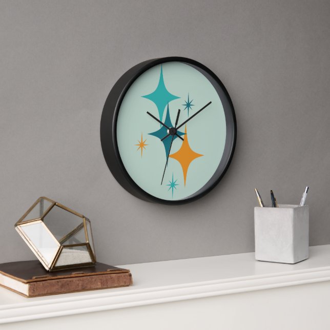 Horloge Éclatement Stellaire Atomique Teal, Aqua, Orange d (Bureau)