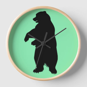 HORLOGE ÉCRAN GRIZZLY OURS TISSU ÉCRAN MUR RUSTIQUE