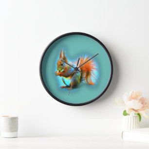 Horloge Écureuil de style moderne sur turquoise