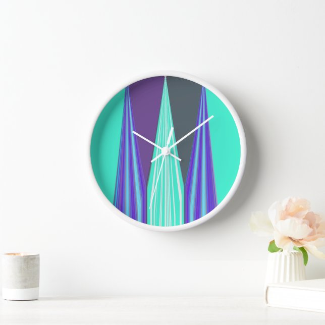 Horloge Edgy Blue Purple Cyan Chevron Art Imprimer (Maison)