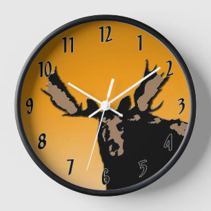 Horloge Élan au coucher du soleil - Art animalier original