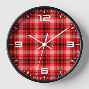 Horloge Elégance à carreaux tartan rouge et noir