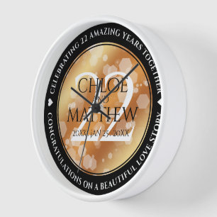 Horloge Élégant 22e anniversaire de mariage en cuivre