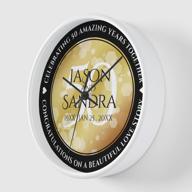 Horloge Élégant 50e anniversaire de Mariage d'or (Angle)