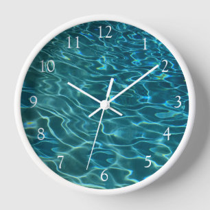 Horloge Elégant bleu eau turquoise motif vagues de lac océ