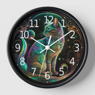 Horloge Élégant Chat Psychédélique Art Moderne