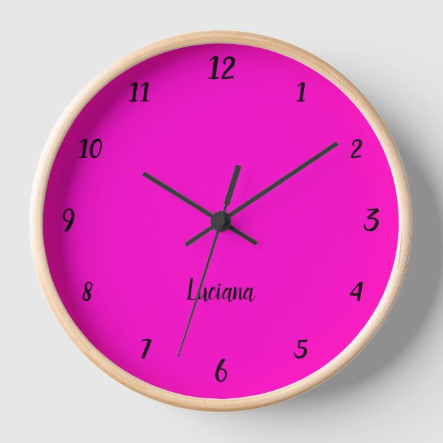 Horloge Elegant et chic Neon Fuchsia et Black Name (Recto)