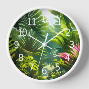 Horloge Élégant Feuilles et fleurs tropicaux colorés   Cl