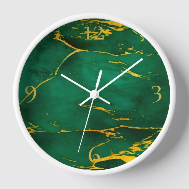 Horloge Élégant marbre vert émeraude et or (Recto)