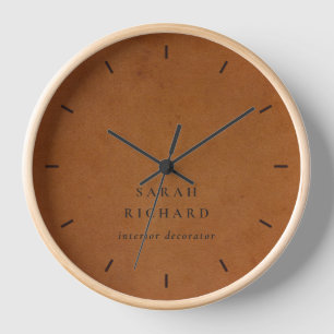 Horloge Élégant Moderne Rustique Tan Tan Texture Cuir Pers