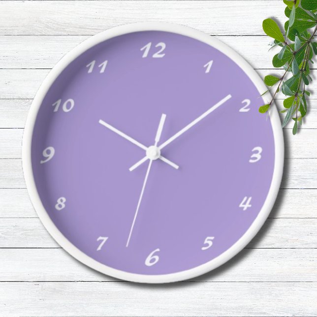 Horloge Élégant nombre blanc | Classique Pastel Purple (Créateur téléchargé)