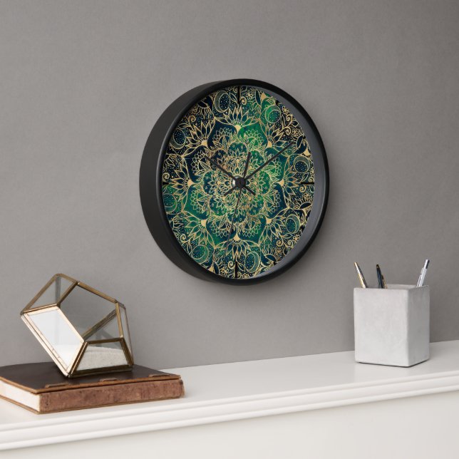 Horloge Elégant or Mandala Floral Vert bleu (Bureau)