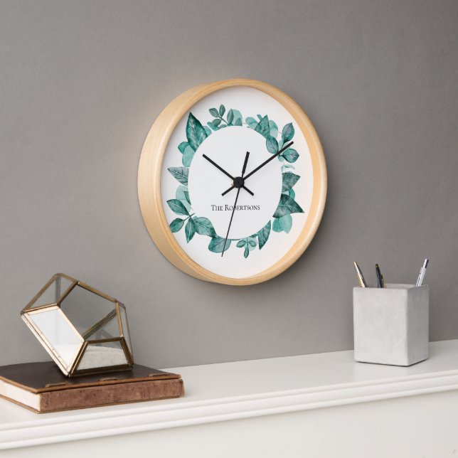 Horloge Elégant Turquoise vert Moderne Nom personnalisé (Bureau)
