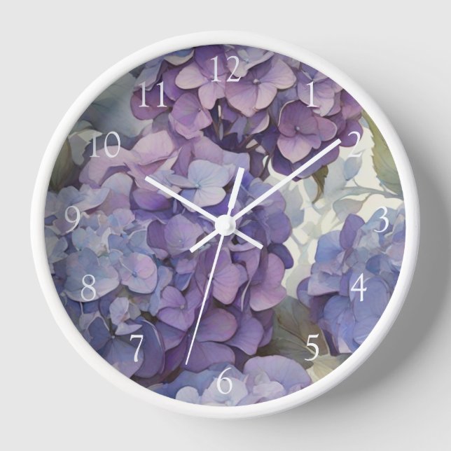 Horloge Elégante aquarelle bleu violet poussiéreuse (Recto)