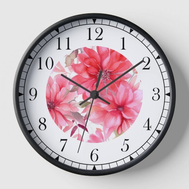 Horloge Elégante Aquarelle rose Floral élégant chic (Recto)