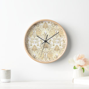 Horloge Elégante crème Beige Vintage Fleurs blanches