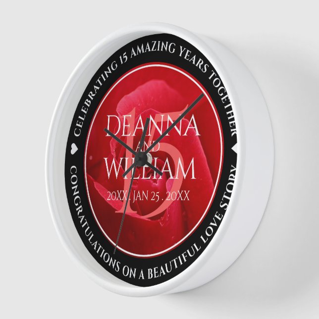 Horloge Élégante fête du 15e anniversaire du Mariage Rose (Angle)