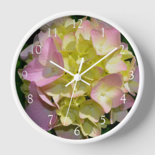 Horloge Elégante hydrangée fleurie jaune rose