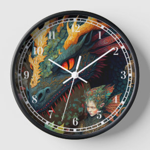 Horloge Elf Et Dragon Imaginaire Art