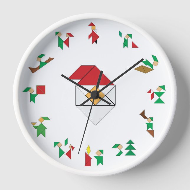 Horloge - Elfes de Noël et Tangrammes Père Noël (Recto)