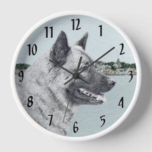 Horloge Elkhound norvégien à la peinture de village - Chie