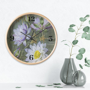 Horloge Ellis Rowan Bleu Blanc Eau Lily Fleurs Vintages