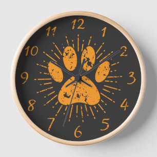 Horloge Empreinte de patte de chien au soleil en détresse 