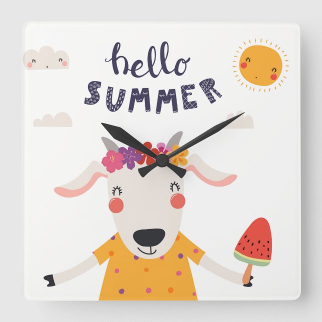 Horloge en Acrylique carrée Hello summer - (Recto)